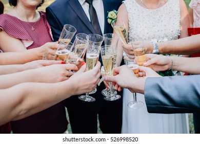 Drinking Champagne On A Wedding Party