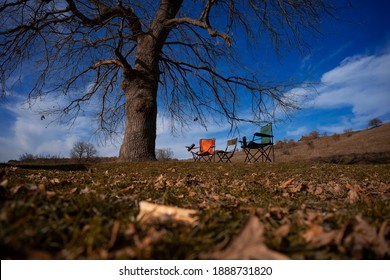 Drinking coffee in the forest in winter