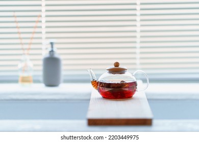 Drinking Herbal Organic Tea And Taking A Hot Bath At Home. Stress Relief, Support Mind Balance And Mental Health Care