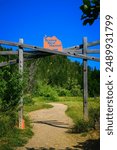 Drinking Horse Mountain Trail Entrance Sign along Bridger Creek in Bozeman, Montana: The Beautiful  Summer Sunrise Landscape on Northern Rocky Mountain Hiking Trail 