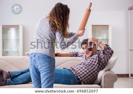 Drinking problem drunk husband man in a young family concept