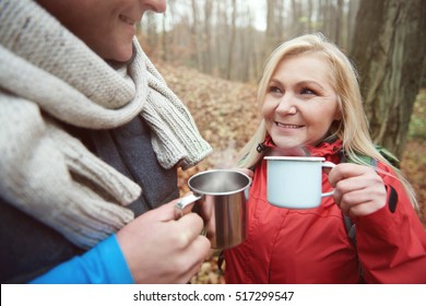 Drinking something hot during the break