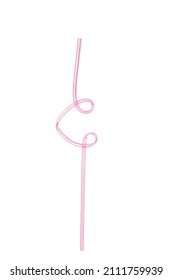 Drinking Straw Isolated On White Background. Curly Pink Tubule