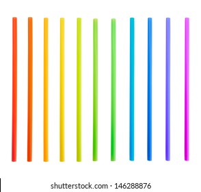 Drinking straw set of rainbow colored plastic tubes isolated over white background - Powered by Shutterstock