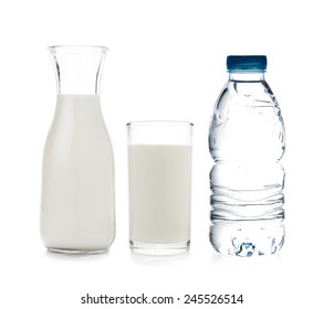 Drinking Water And Milk On White Background