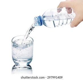 Drinking Water Is Poured From A Bottle Into A Glass