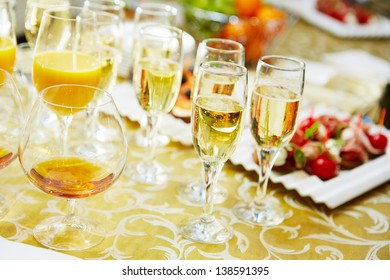 Drinks And Canapes On Table Close-up