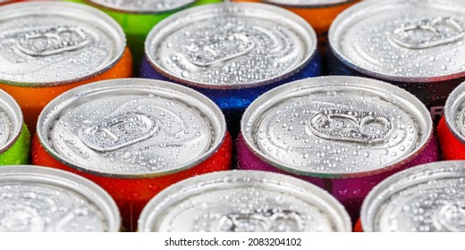 Drinks lemonade cola drink softdrinks in cans panorama can