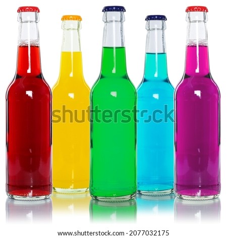 Drinks lemonade cola drink softdrinks in bottles isolated on a white background