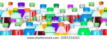 Drinks lemonade cola drink softdrinks in bottles background panorama background isolated on white