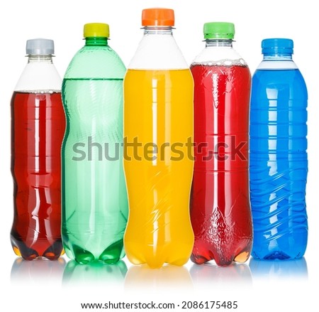 Drinks lemonade cola drink softdrinks in bottles isolated on a white background