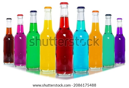 Drinks lemonade cola drink softdrinks in bottles isolated on a white background