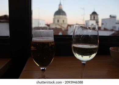 Drinks At Rooftop Bar In Madrid Spain