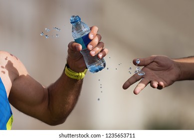 Drinks Station At A Running Marathon,hydration Drinking During A Race