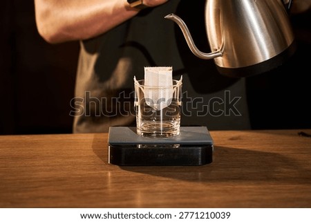 Drip Bag Coffee Brewing Process. Process of brewing specialty coffee using a single-serve drip bag.