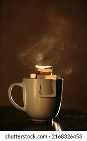 Drip Coffee Bag In A Mug. Trends In Brewing Coffee At Home.