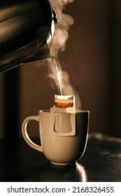 Drip Coffee Bag In A Mug. Trends In Brewing Coffee At Home.