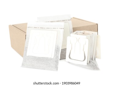 Drip Coffee Paper Bags And Box Isolated On White