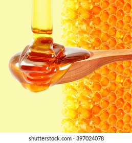 Dripping Honey And Honeycomb Isolated