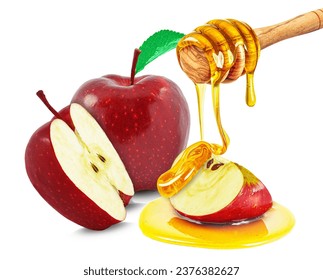 dripping honey on apple isolated on white - Powered by Shutterstock