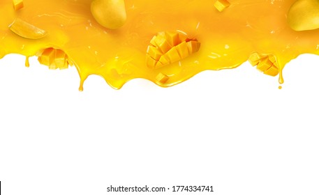 Dripping Mango Pulp With Mango Slice Mango And Mango Bits