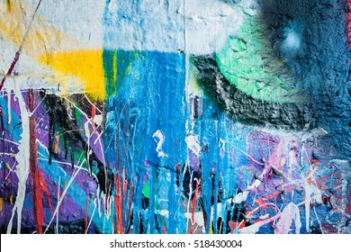 Dripping paint graffiti wall background - Shutterstock ID 518430004