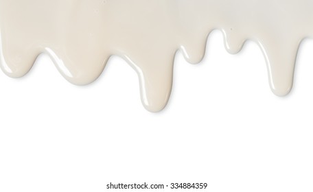 Dripping White Milk, Cream, Paint Yogurt On White Background