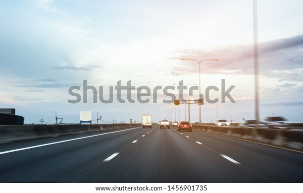 Drive on high way  with\
blurred motion
