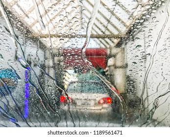 Drive Through In Automatic Car Wash Machine.
