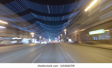 Drive Through Traffic Of Cars In Moscow City Streets, Timelapse  At Night Russia Tverskaya Street Near The Kremlin  Part 2