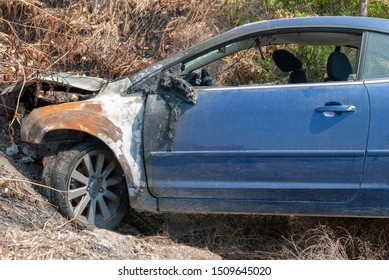 The Driver Of The Blue Car Lost Control. Engine Compartment Fire.