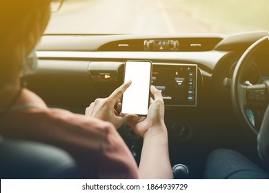 Driver Hand Holding Phone With White Split Screen