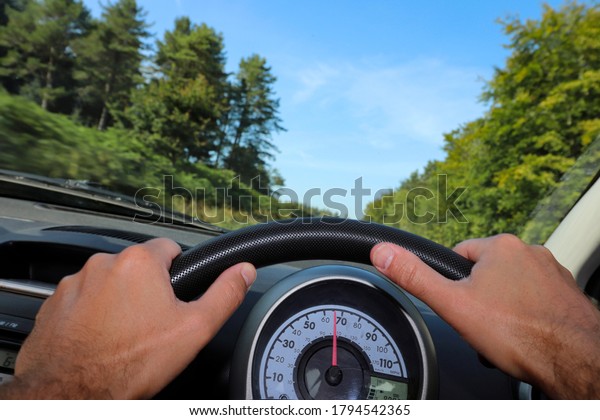 Driver hands on steering
wheel