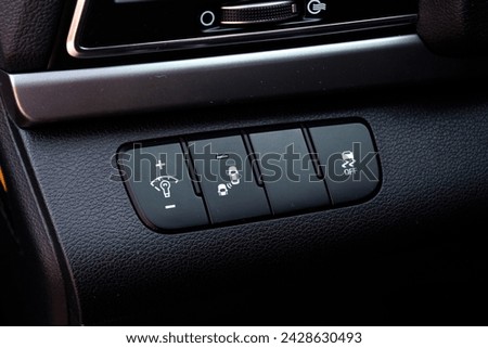 Driver Knee Pad Panel modern car. Car Hud Switch. ESP off Switch. Car light switch. Control buttons combination Details. dimming light button.