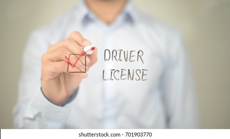 Driver License, Man Selecting on transparent screen