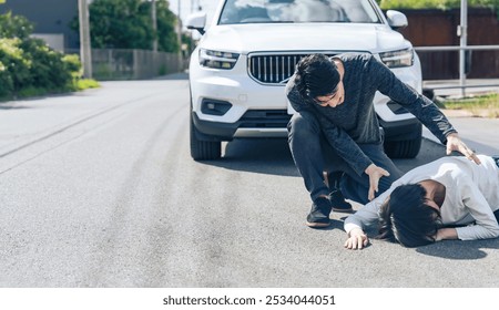 Driver panicking after causing a traffic accident