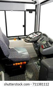 Driver Seat And Dashboard Of Public Bus
