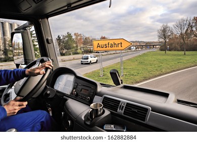 Driver View From The Cockpit Of A Truck On The Road