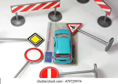 Driver's license and various traffic signs