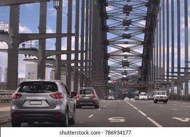 Driving Across The Sydney Harbour Bridge Heading South To The City