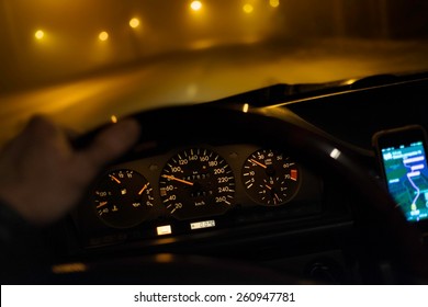 Driving car during low visibility at night