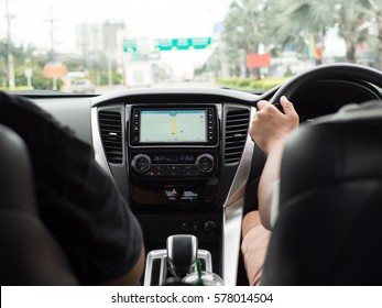 Driving Car With Gps Tracker Monitor Navigator Interior