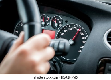 Driving car at motorway at high speed