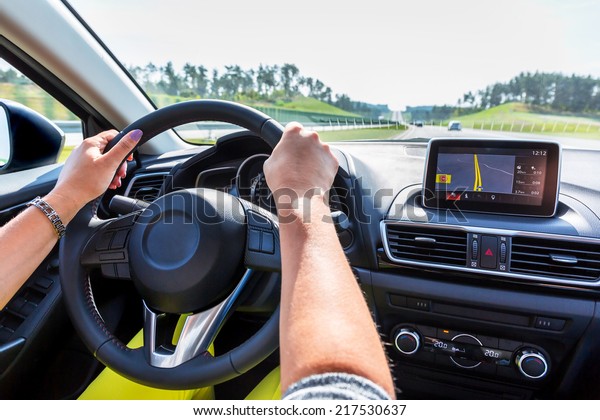 Driving a car with
navigation device