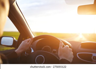 Driving Car On The Empty Road, Travel Background