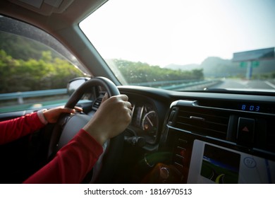 Driving Car On A Fork In The Highway Road