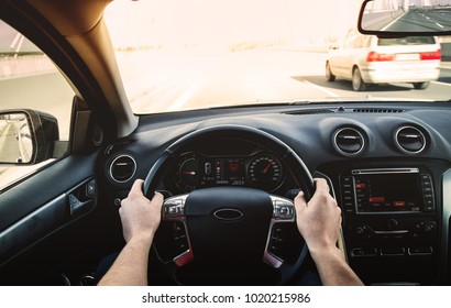 Driving Car Pov On A Highway - Point Of View, First Person Perspective