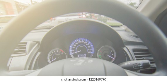 Driving Car Pov On A Highway - Point Of View, First Person Perspective And Seat Or Steering Wheel And Passenger For Wabsite.