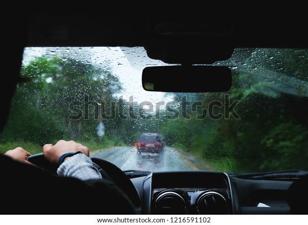 Driving a car in rainy
weather