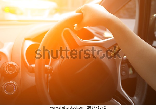 Driving car with shining\
light